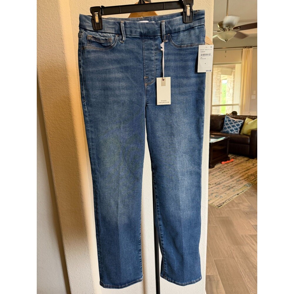 Good American Power Stretch Pull-on Straight Blue Indigo Denim Jeans GLS478T M